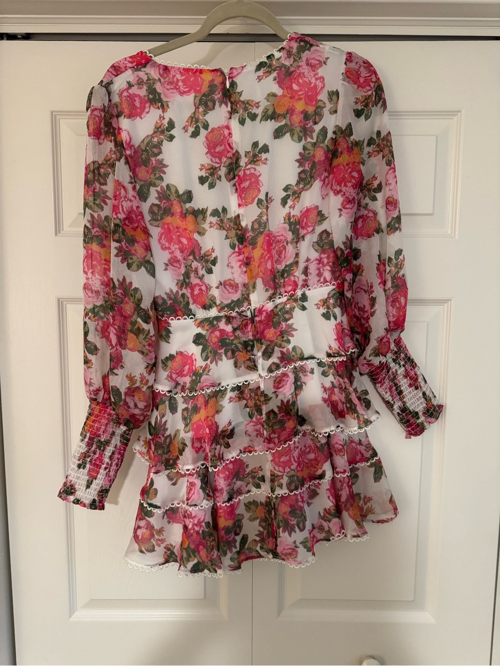 KEEPSAKE the Label White Floral Tiered Mini Dress with Pink and Green Roses - Picture 2 of 2